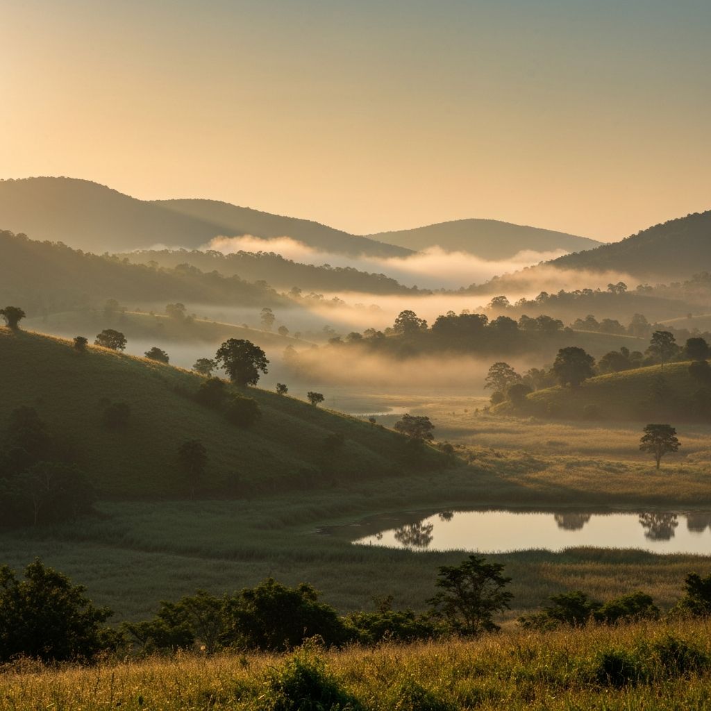 Мирни природни пејзаж при изласку сунца